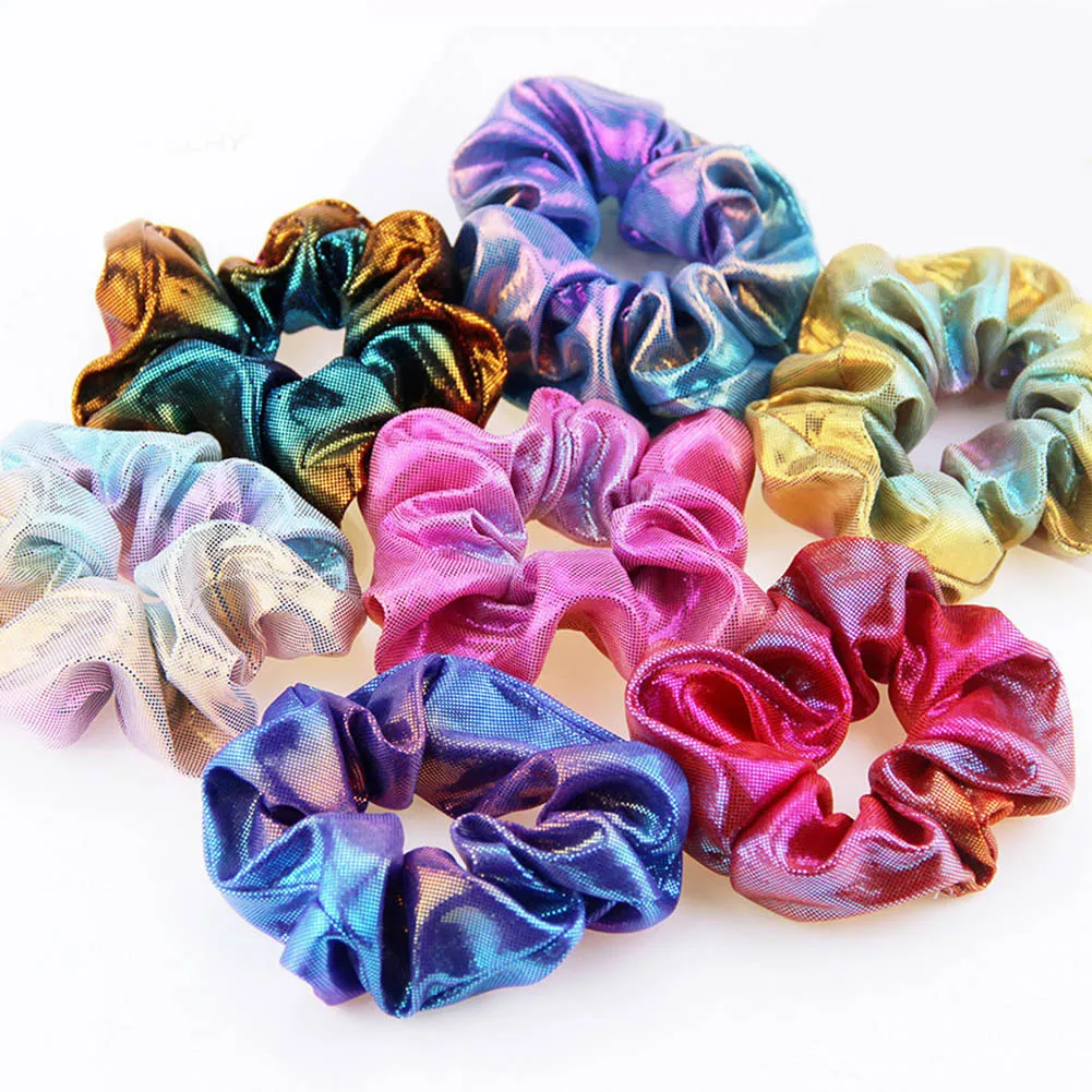

2019 Fashion Women Colorful Bronzing Elastic Hair Rope Glitter Ponytail Holder Hair Ring Accessories Girls Scrunchie Headwear