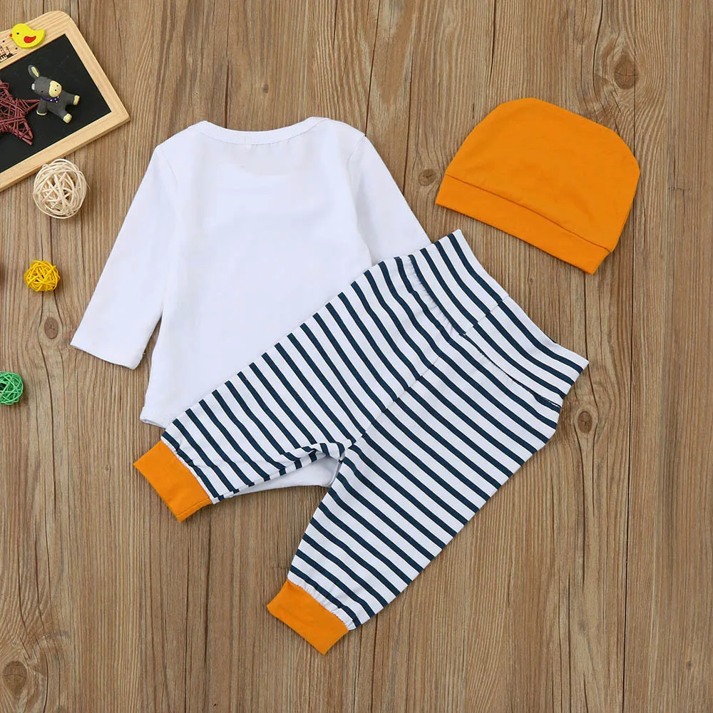 ARLONEET комплекты одежды для малышей комбинезон для новорожденных девочек с надписью+ штаны в полоску шапка комплект одежды E30 Jan05