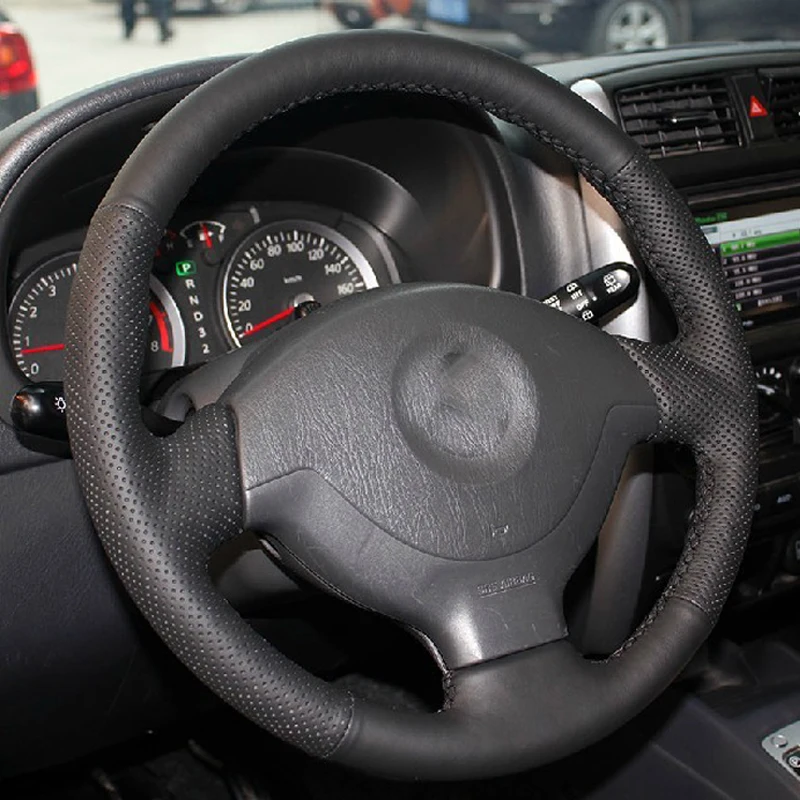 

Free Shipping High Quality cowhide Top Layer Leather handmade Sewing Steering wheel covers protect For Suzuki Jimny
