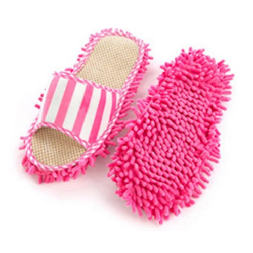 

UESH-Pair House Floor Polishing Dusting Cleaning Foot Shoes Mop Slippers (Pink)