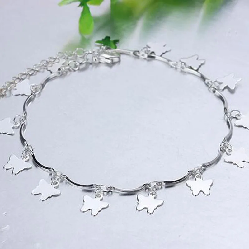Hot Sale 925 Silver Butterfly Shape Pendant Anklets Chain Bracelet for Fashion Women Silver Jewelry Hot Sale 925 Silver Butterfly Shape Pendant Anklets Chain Bracelet for Fashion Women Silver Jewelry
