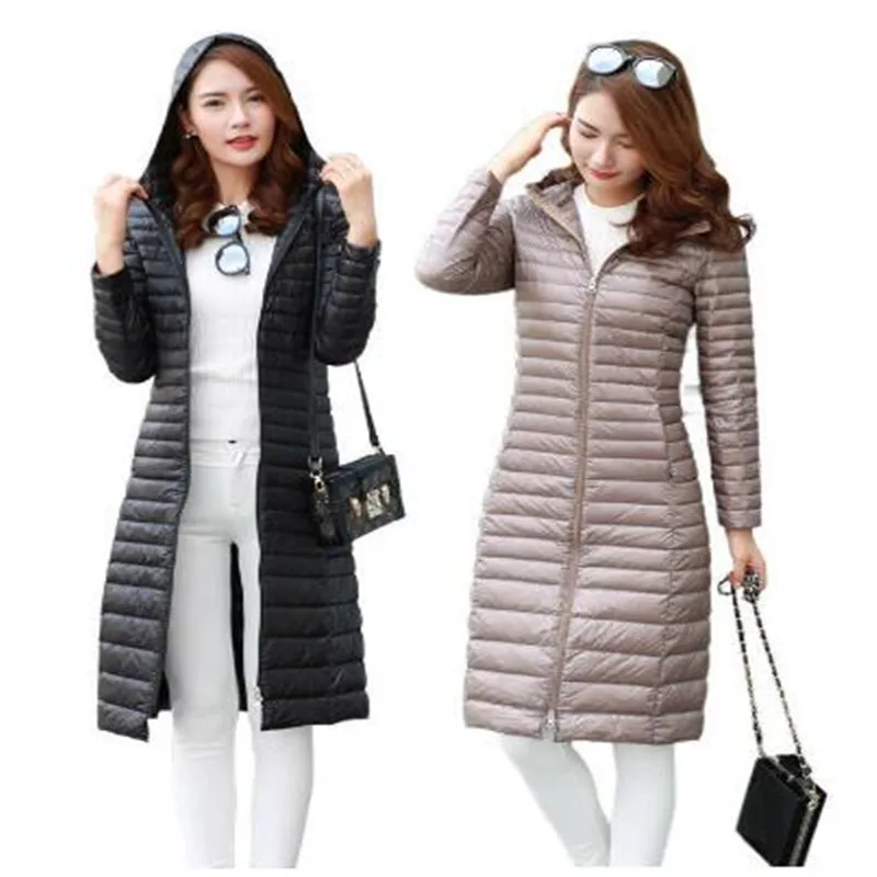 

Down Coat Female Jacket Women New Slim Long Winter White Duck Down Hooded Ultra Light Jackets 2018