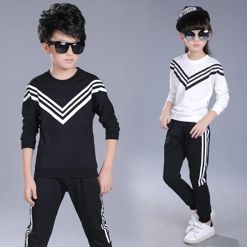 Teenage Girls and boys Clothing Sets 2017 Kids Sports Wear Striped Long