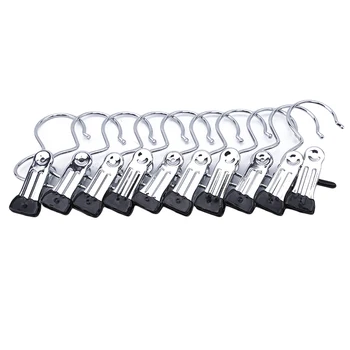 

10pcs/pack Laundry Hanger Clips Stainless Steel Hook Clothes Pin Shoe Pants Hanger Clips For Household Travel Supplies