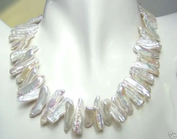 

6-13mm abnormal shape white pearl necklace 17"