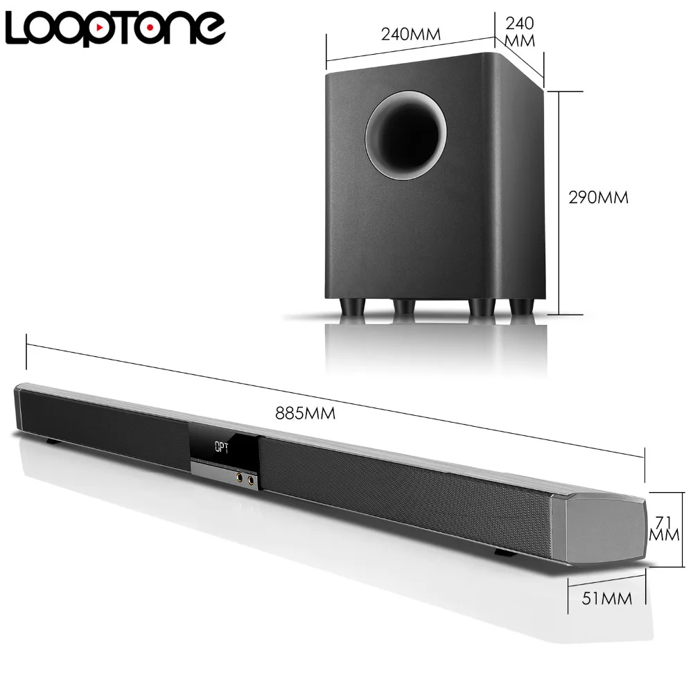 Looptone 2 1 Soundbar System W 6 5 Wireless Hifi Subwoofer Looptone 2 1 Soundbar System W 6 5 Wireless Hifi Subwoofer Professional Amplifier For Home Theater Bluetooth Aux Coa Opt Hdmi In From Consumer