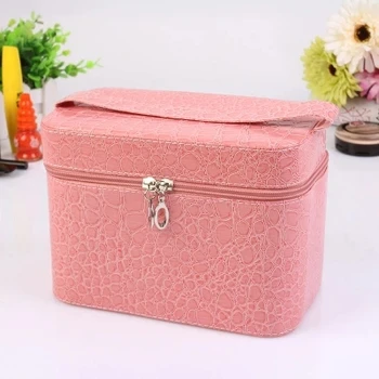 

Hot 2017 Alligator Cosmetic Cases Cute Flower Lady Makeup Bag Women Box PU Leather Make up Suitcase Crocodile Tote Large X699