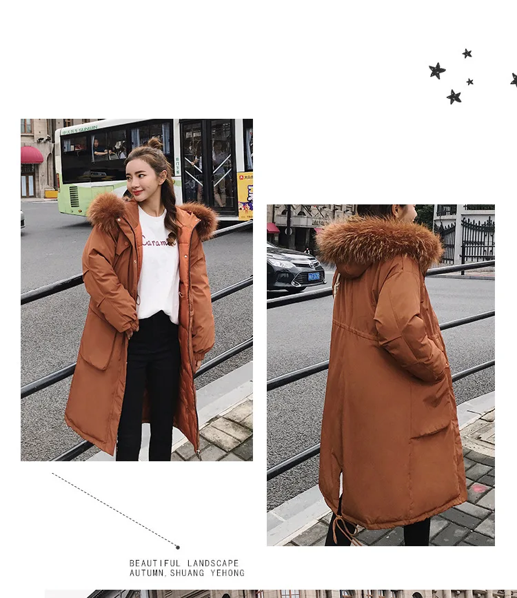 Big collar fur down parka women jacket pocket female thickening coat winter coat women down parka goose 8809