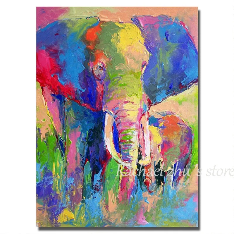

Hand Painted Abstract Color Elephant Oil Painting On Canvas Modern Elephant Wall Pictures For Living Room Book Room Home Decor
