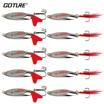 

Goture 10 Pieces/Set Fishing Spoons Bait Metal Fishing Lures Spinner Both Heart And Feather 5g 7g 10g 14g 21g 28g 32g