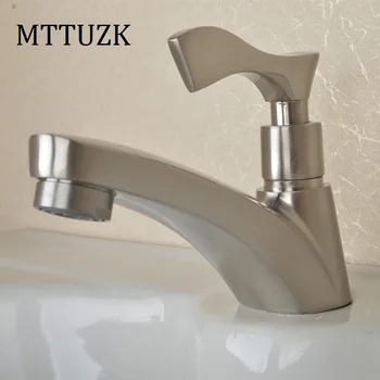 

MTTUZK High-quality Stainless Steel Single Hole Bathroom Basin Faucet Single Cold Water Tap High Class Brushed Deck Mounted
