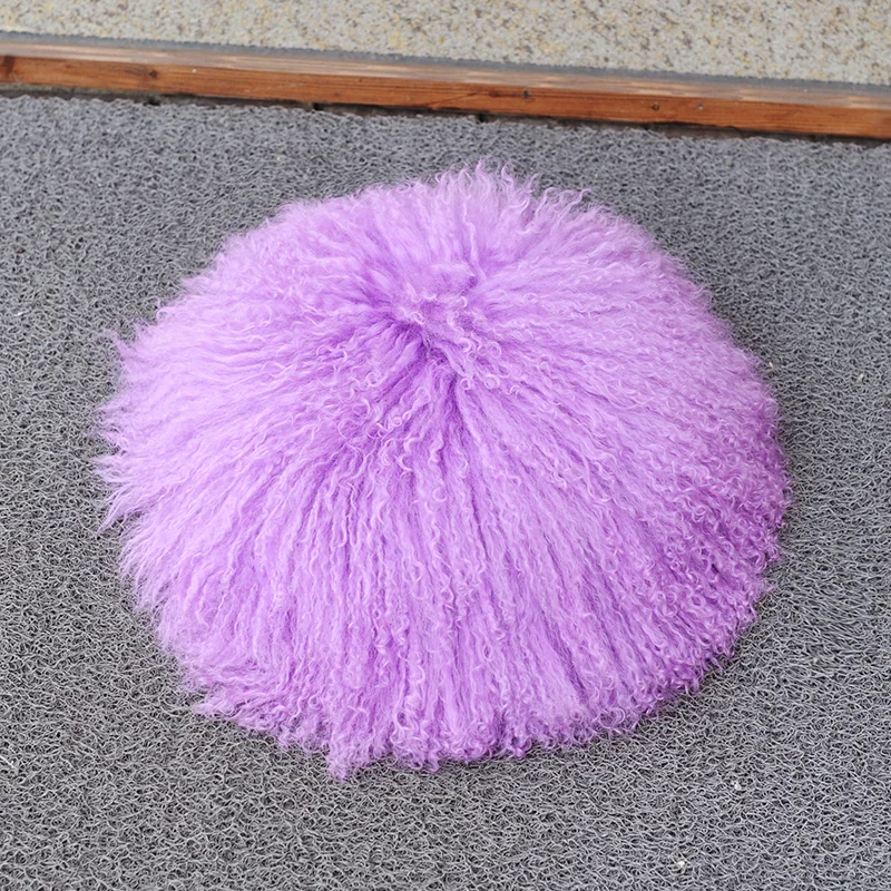 

CX-D-63 Genuine Mongolian Lamb Fur Cushion Bright Color Curved Fur Pillow Multi-purpose