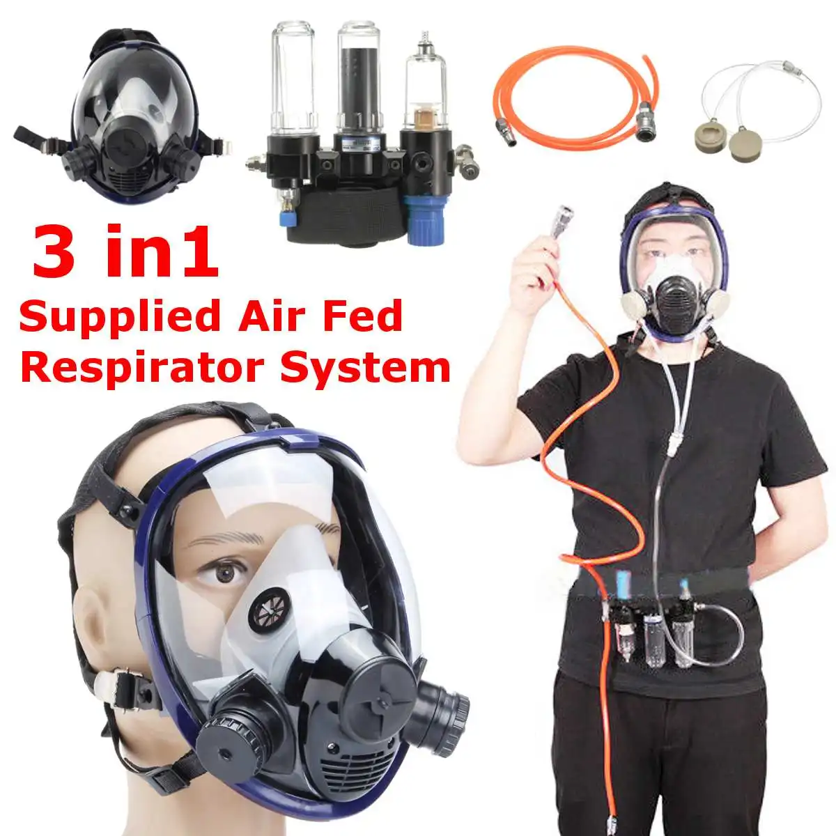 3 in 1 Function Supplied Air Fed System Respirator 6800 Full Face Clear Gas Mask