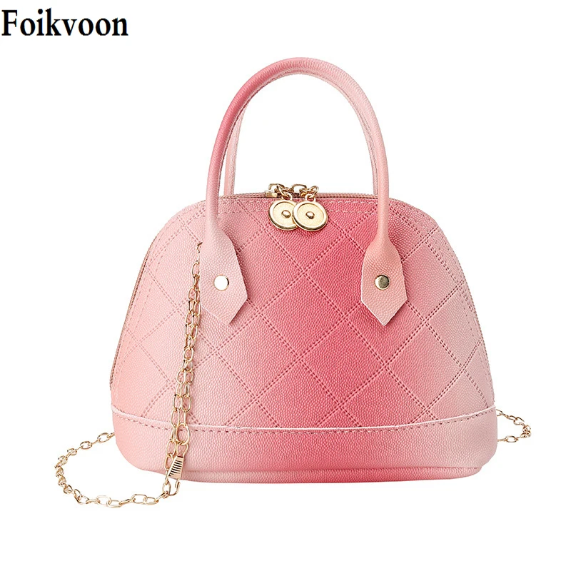 

Foikvoon Women Handbags Girls Shell shoulder PU leather Solid Color Mini Messenger Bag Simple Cross Body Bags Female Bag