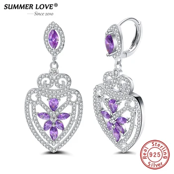 

Summer Love Brand Authentic 100% 925 Sterling Silver Luxury Amethyst Drop Earrings Gemstone Fine jewelry Wedding earrings