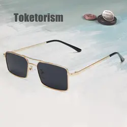Toketorism Новая мода уникальный солнцезащитные очки для женщин прямоугольник металлический рамки Малый Ретро Винтаж Стиль 52333