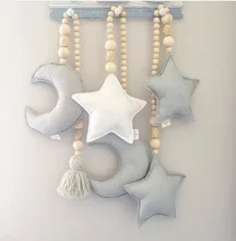 Baby Decoration Pillow Nordic Moon Stars Wooden Beads Strings Toys Kids Bed Room Crib Tent Decor Ornaments Photography Prop Gift
