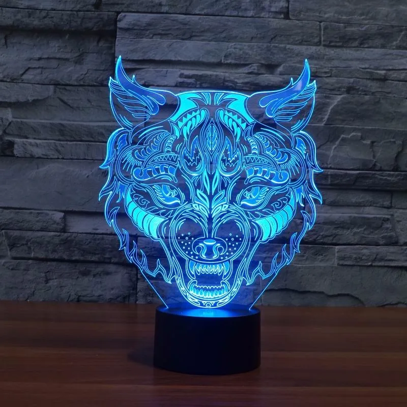Lion Face Night lighting 7 Color Changing Animal Led Night Lights 3D