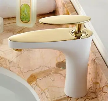 

Elegant Golden With White Basin Faucet Bathroom Single Handle Sink Tap New Wash basin Hot And Cold Mixer Tap Free Shipping