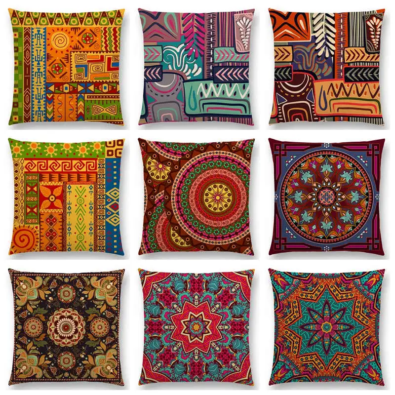 

African Animal Symbol Block Boho Geometric Floral Pattern Paisley Carnivale Mandela Flowers Gorgeous Cushion Cover Pillow Case