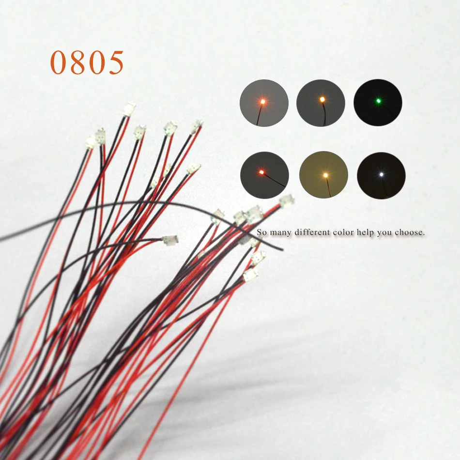 

40pcs 0805 SMD model train HO N OO scale Pre-soldered micro litz wired LED leads with 1.5K resistor