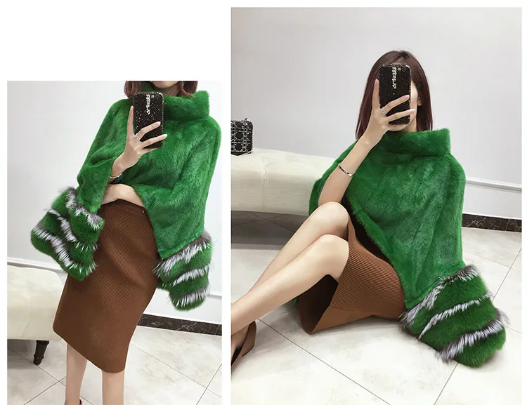 luxury brand genuine natural mink fur poncho coat (3)