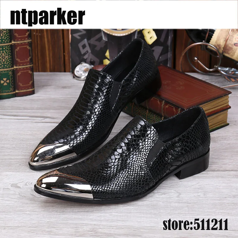 Ntparker/Новинка года; популярная мужская обувь из черной кожи; Мужские модельные туфли с металлическими шапками спереди; дизайнерская мужская обувь; EU38-46