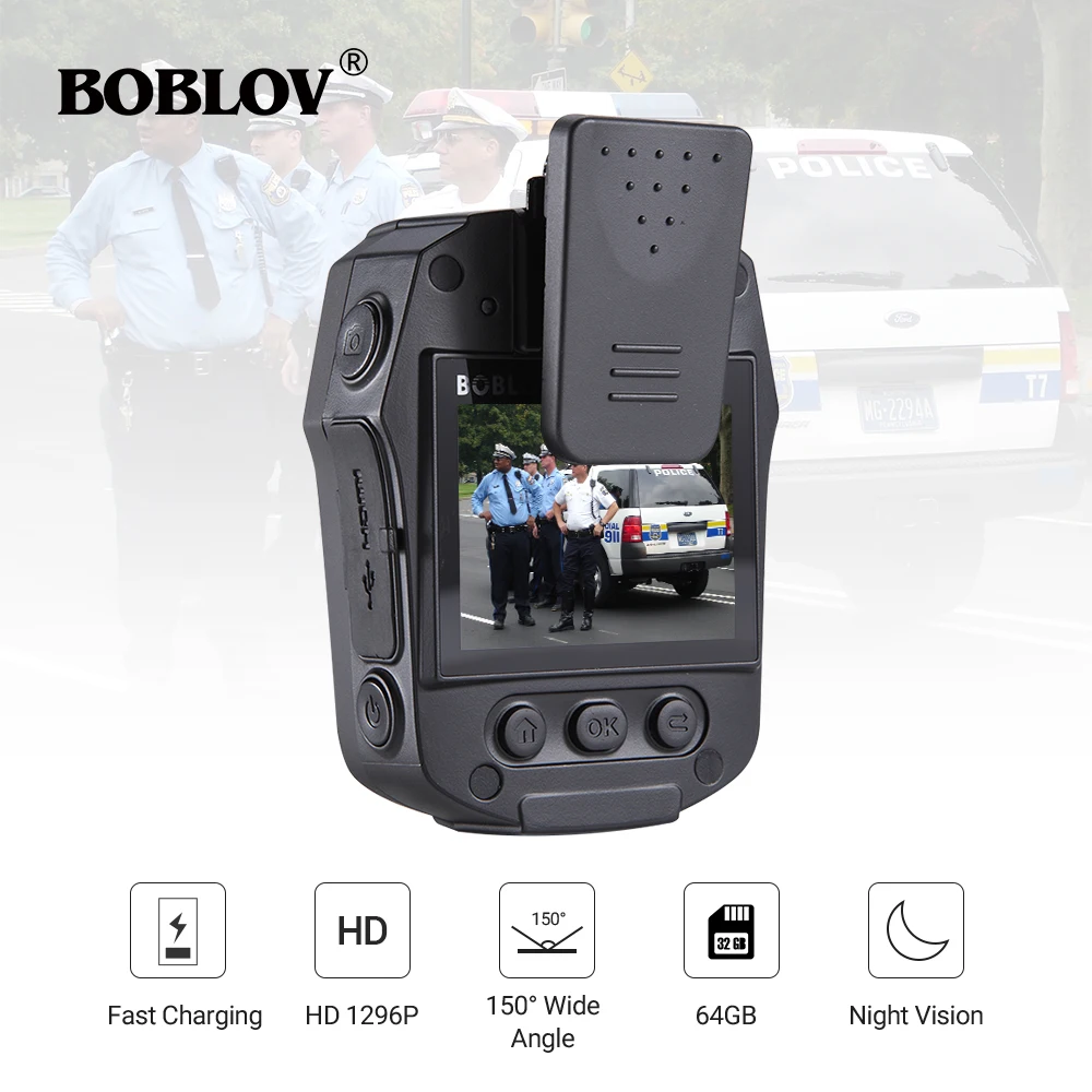 BOBLOV PD50 HD1296P ИК камера ночного видения для полицейского тела записывающее