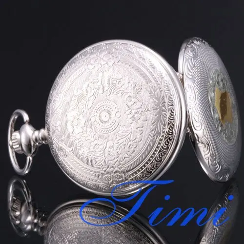 

wholesale NEW SILVER TONE CASE QUARTZ MENS POCKET WATCH CHAIN freeship
