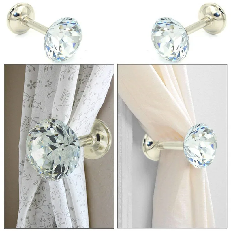 2pcs Large Metal Crystal Ball Curtain Hooks Holdback Tassel Wall Tie