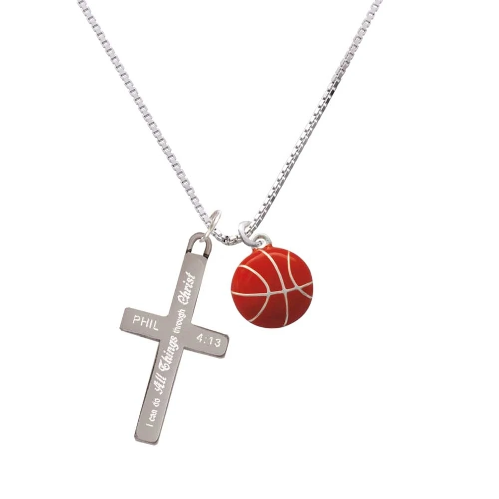 Large Enamel Basketball - I Can Do All Things - Cross Necklace