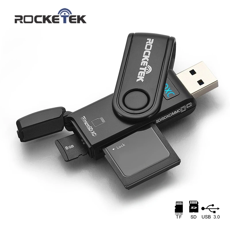 Rocketek в то же время читать 2 карты usb 3,0 multi 2 в 1 устройство чтения карт памяти адаптер SD TF micro SD компьютер аксессуары для ноутбуков