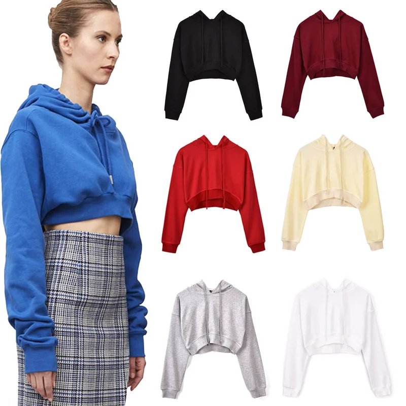 

Sexy Solid Color Leakage Navel Short Pullover Hooded Jacket Multicolor Vests Women