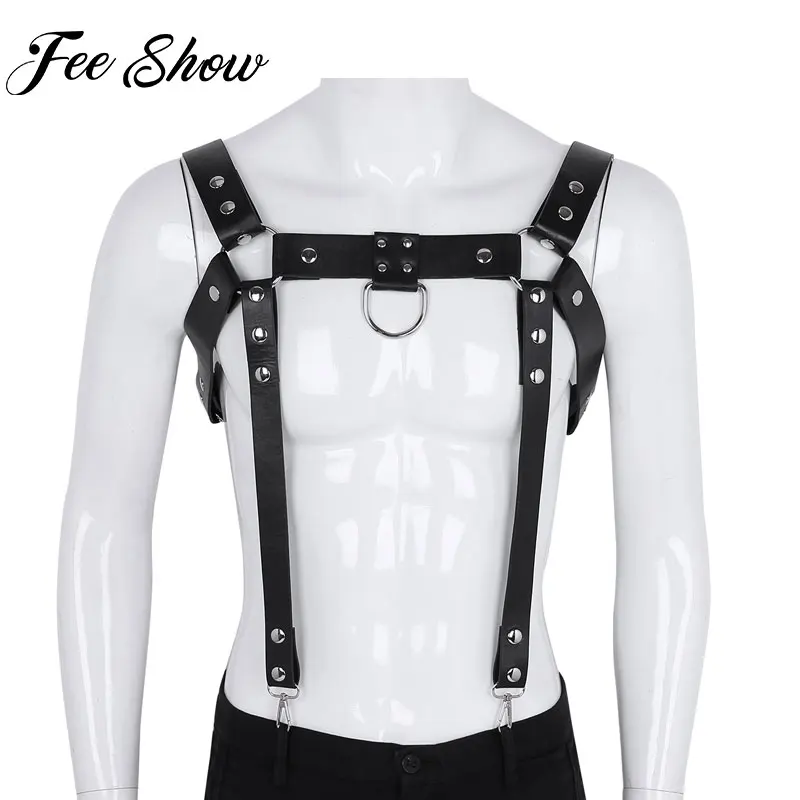 Mens PU Leather Harness men Metal Rivet Studs Body Chest Harness