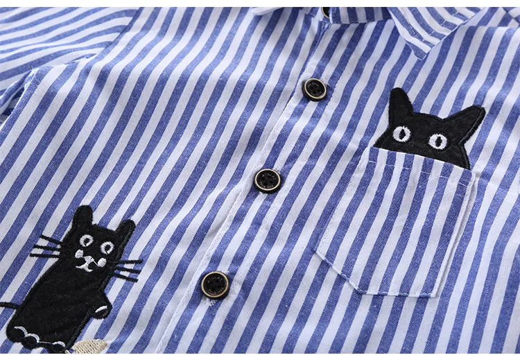 6 Baby Boy Shirts Cartoon Shirts Kitty Embroidered Cotton Girls Blouse Party Toddler Long Sleeve Tops Outwear Children Clothing
