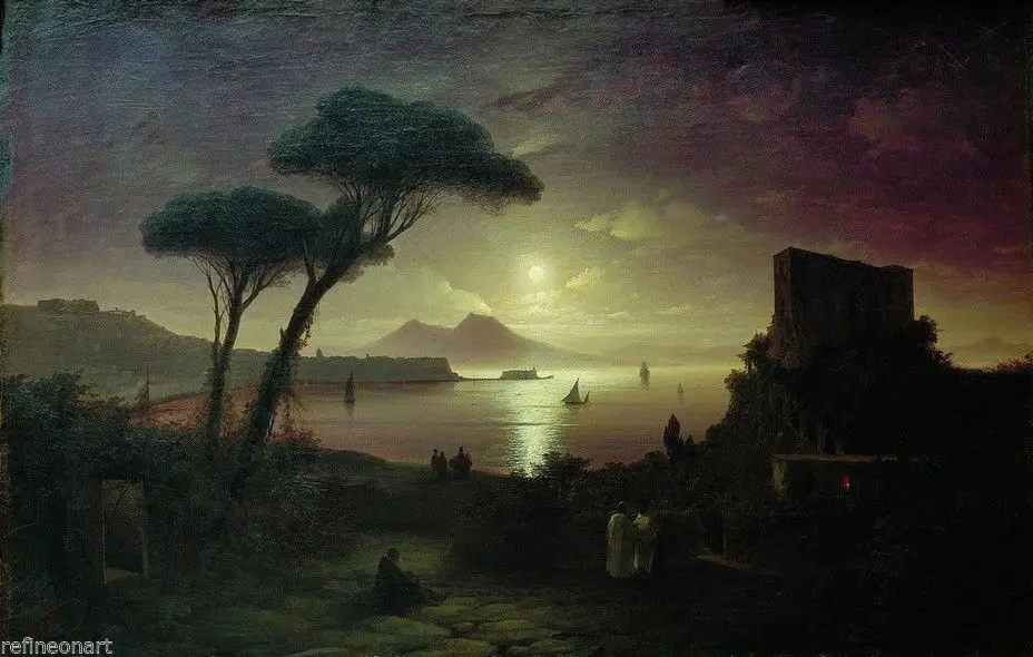 

Ivan Aivazovsky The Bay of Naples at moonlit nigh #100% hand painted #Oil painting on Canvas #free shipping