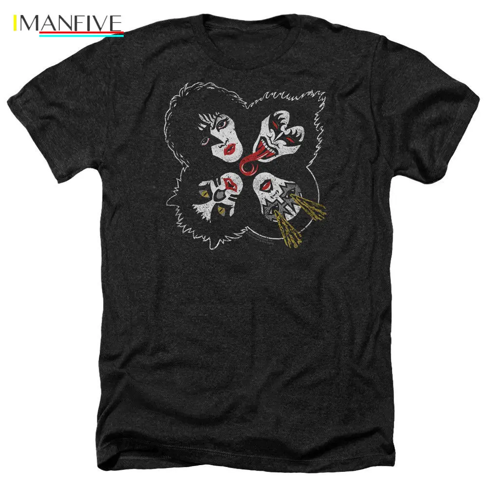 

Kiss Band ROCK AND ROLL HEADS Licensed Adult Heather T Shirt All Sizes Summer Style Mens T-Shirt