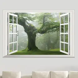 Модные 3D окна большой Oly дерево стены наклейки пейзажа жизни 3D стены Бумага наклейки Home Decor
