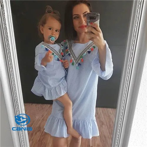 Для мамы и дочки для детей ясельного возраста малышей Платье девочек в полоску с
