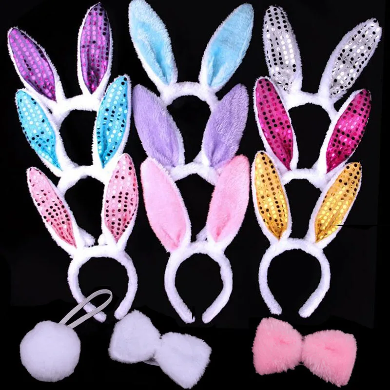 Plush Sequins Bunny Rabbit Ears Headband Bow Tie Tail Cosplay For Children Adults Party Dress Halloween Christmas|accessories for|accessories for