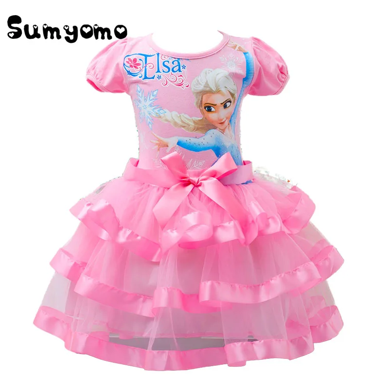 

2017 Toddlers Baby Girl Elsa Princess Dress Blue Pink Clothes Anna Dress Print Gown Elza Costume Girls Party Clothing