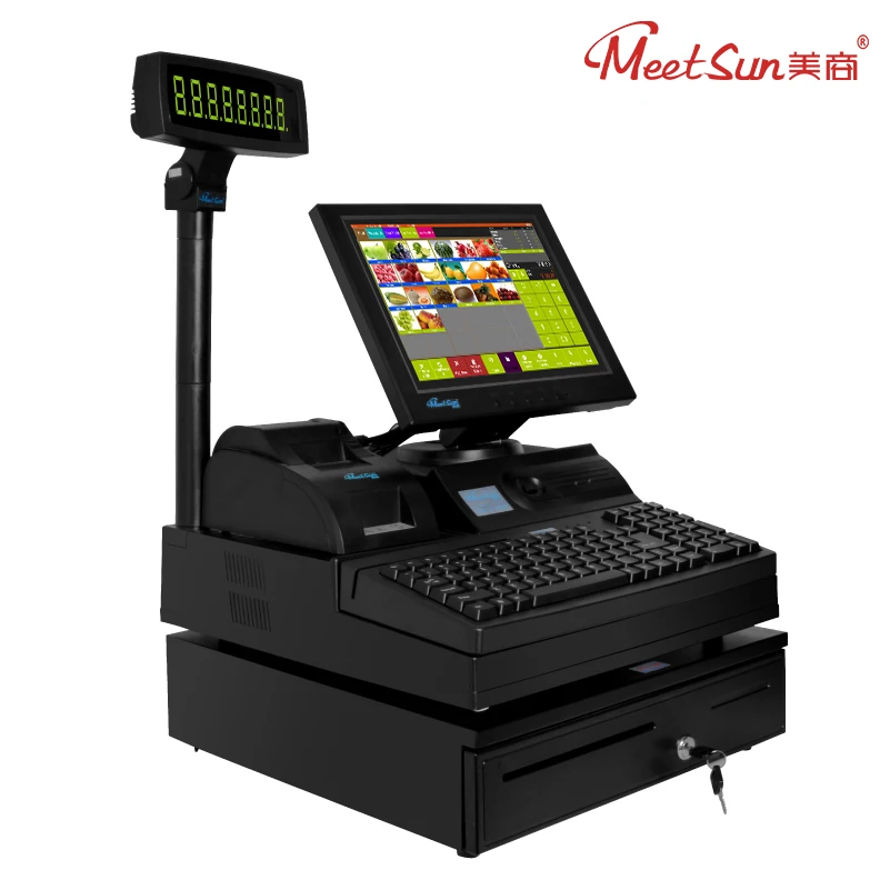 

Meetsun MS-900 All in One PC POS Touch Screen POS System Cash Register with Customer Display & Cash Box Drawer & 58mm Printer