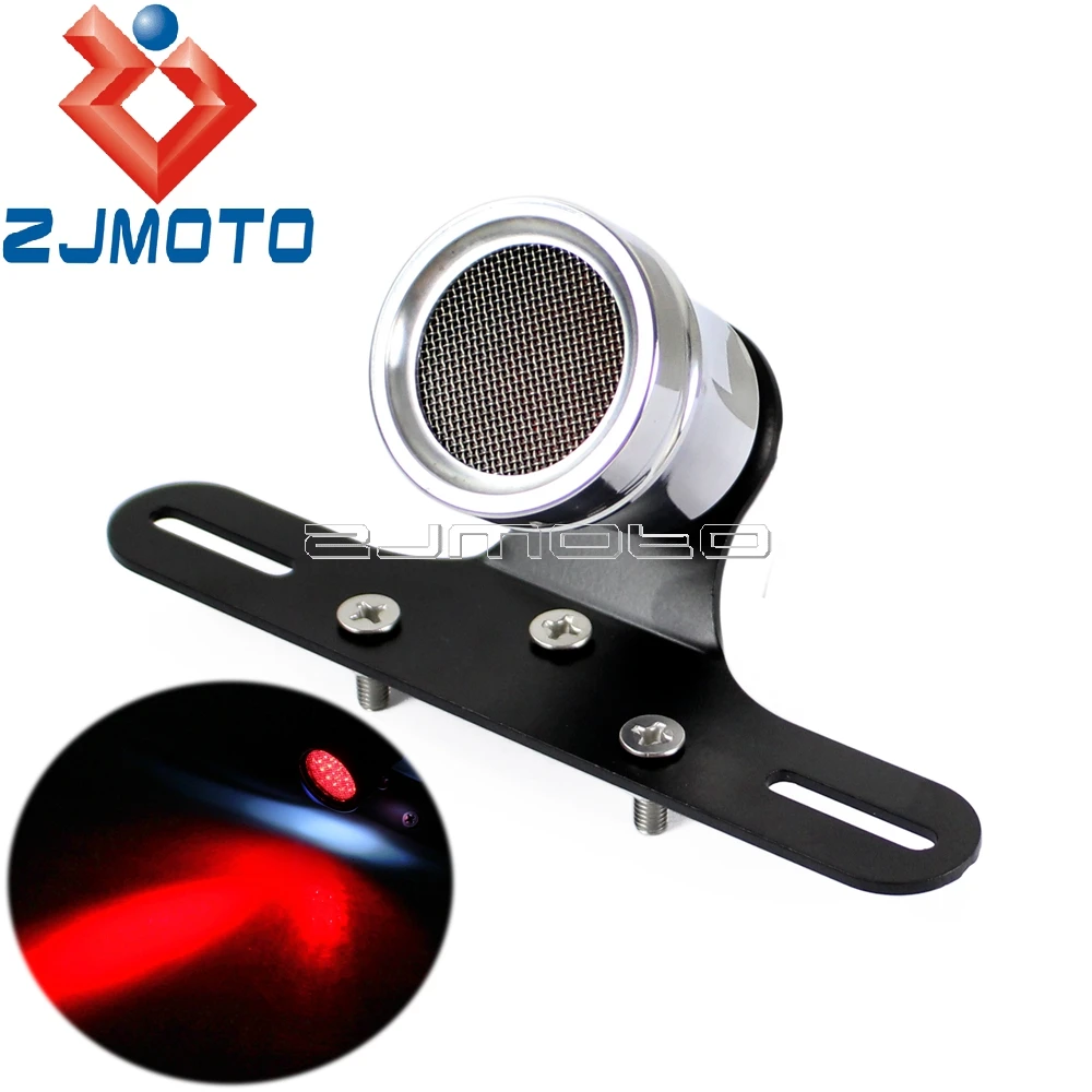 Polish Motorcycle Retro Tail Light Brake Lamp Mesh Grill Rear Light