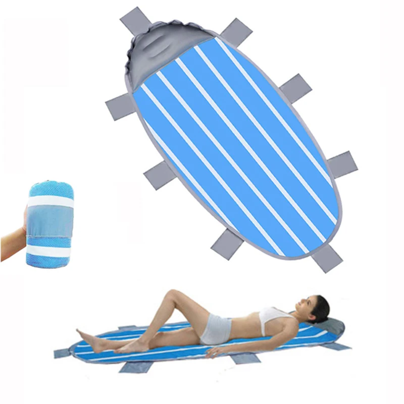 Открытый надувная подушка пляжный коврик ленивый пляжный матрас складной водонепроницаемый газон кемпинг коврик для загара, Пешие прогулки, кемпинг - Цвет: Blue
