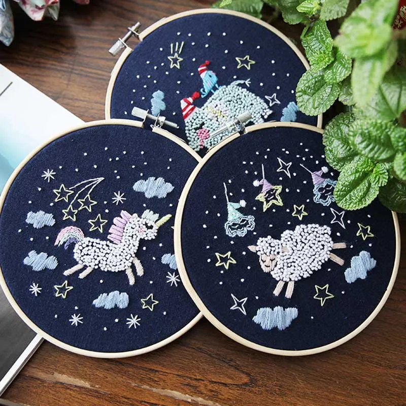 

DIY Flower Cartoon Embroidery Kits Cross Stitch Sets Needlework Flower Printed Canvas with 15cm Hoop for Beginner Swing Craft
