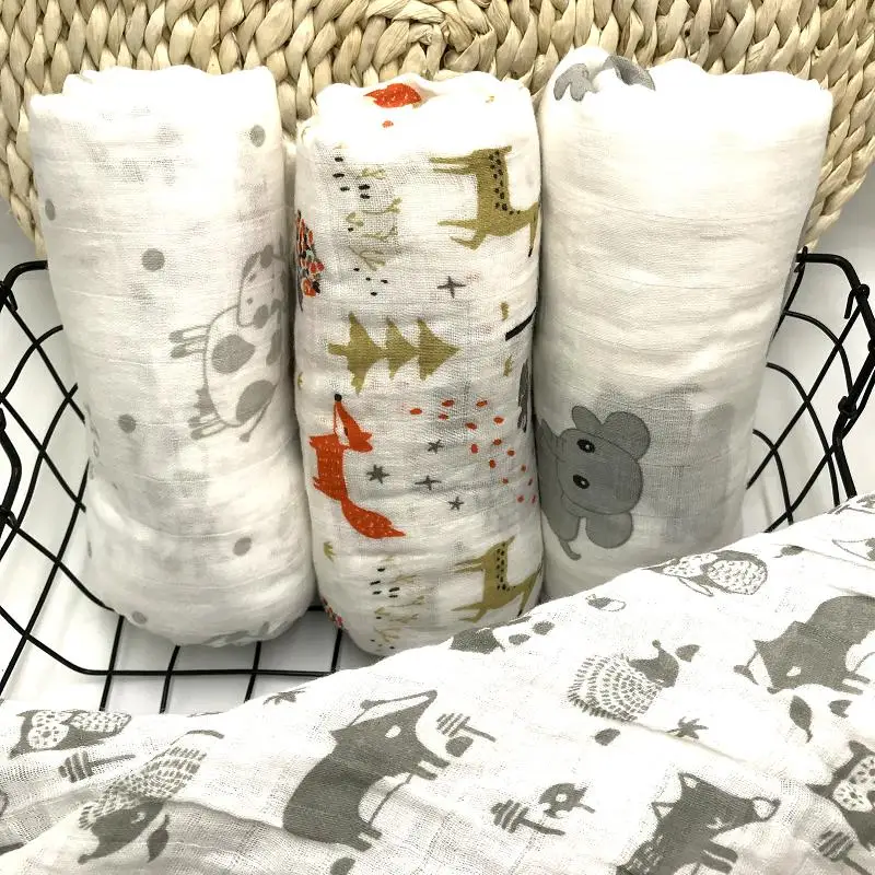 Lange d'emmaillotage Animal ensemble bébé couvertures pour nouveau-né mousseline 100% coton infantile couverture serviettes de bain literie