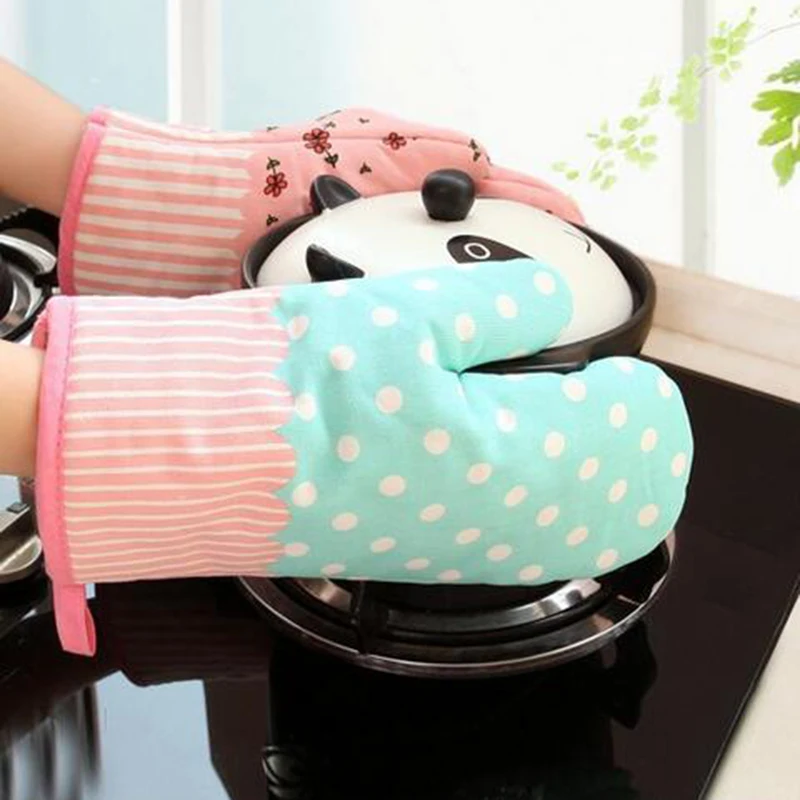 

1pc Heat Slip BBQ Glove Oven Pot Holder Mitt Sleeves with Extra Long Thick Quilted Cotton Liner Silicone Kitchen Accessories D