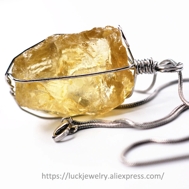 

1PC Luck Jewel Yellow Stone Natural Crystal Necklace Irregular Premium Jewelry Trend DIY Chain Premium Gift For Love Trendy Long