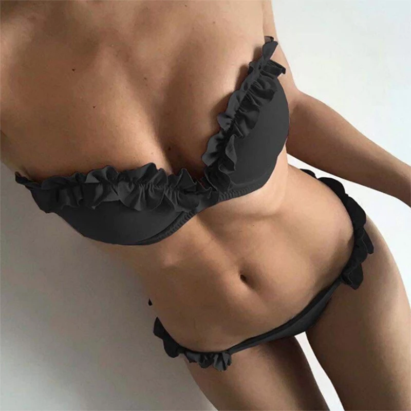 женский купальник раздельный пуш ап 2019 с кружевной рюшами Женский bikinis mujer bathing suit