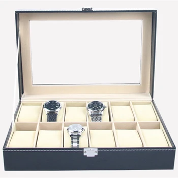 

Faux Leather Watch Box Display Case Organizer 12 Slots Jewelry Storage Box